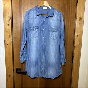 Zenana Denim Dress 100% Cotton Long‎ Sleeve Large c